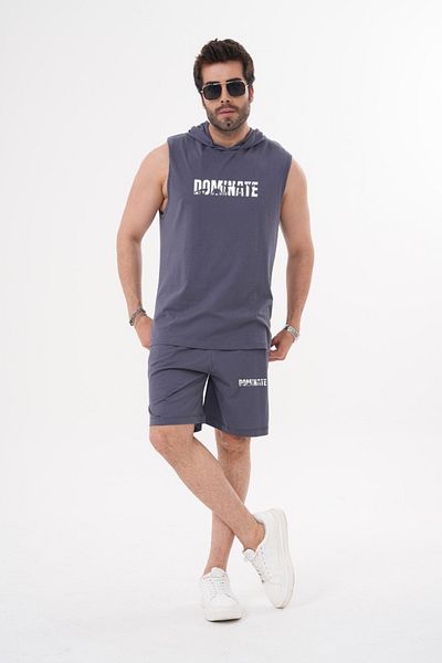 ACTIVE MODA - طقم تي شيرت رجالي بأكمام قصيرة مطبوع عليه بوبسينات - طقم شورت مكون من قطعتين قطن مقاس كبير