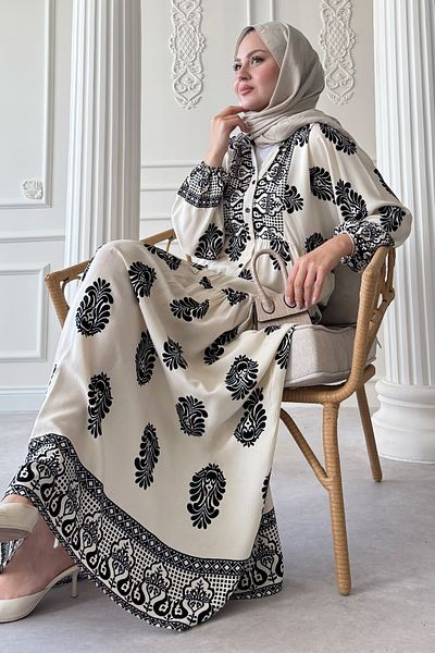 InStyle Polka Dot Ethnic Pattern Ecru Viscose Dress