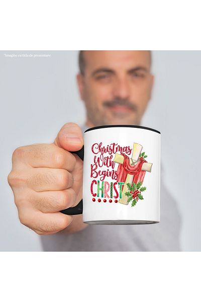 StoryGift Romania Mug with the Cross of the Savior with the message "Christmas Begins With Christ", Christmas, With, STG