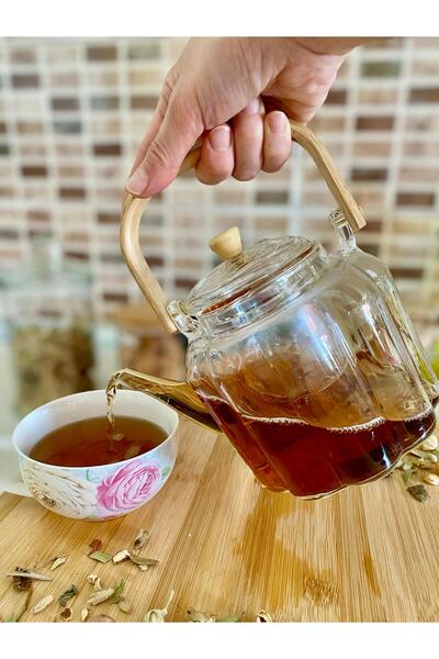 ALLEGRI إبريق شاي زجاجي بمقبض من الخيزران يمكن استخدامه في طباخ فلتر زجاجي بو...