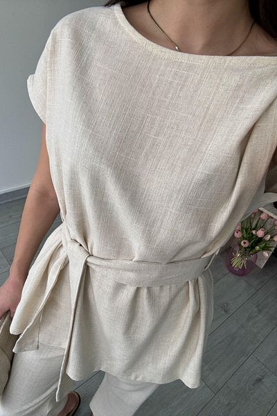 My Blog Natural Shoulder Twist Detailed Blouse Trousers Set - 8644
