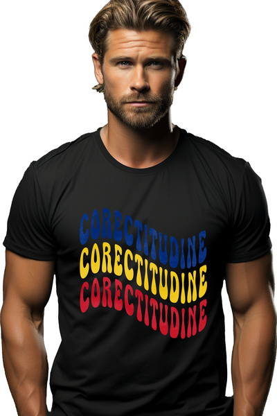 StoryGift Romania Tricou bărbătesc Cuvântul Corectitudine, În Culorile Drapel...