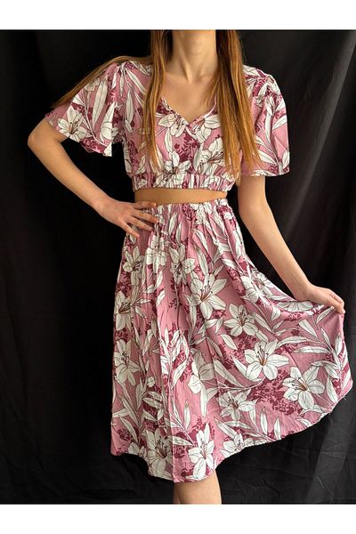 OlaLady Women's V-Neck Waist Gathered Viscose Bottom Top Set