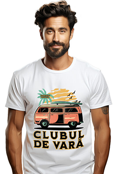 StoryGift Romania Tricou bărbătesc de vară, tip club, rulotă, călătorie, vaca...