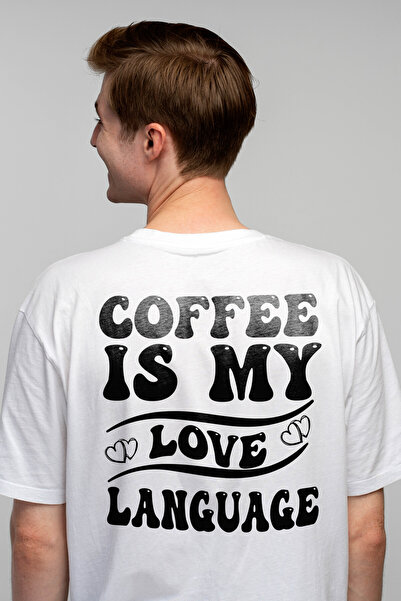 StoryGift Romania Tricou bărbătesc cu inimioare și textul „cafeaua este limba...