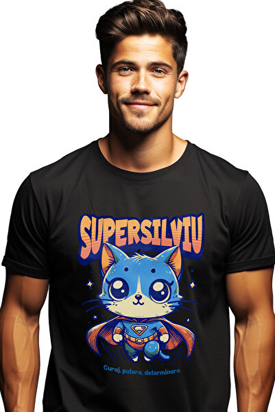 StoryGift Romania Tricou bărbătesc Super Silviu, Supererou, Pisică Zburătoare...
