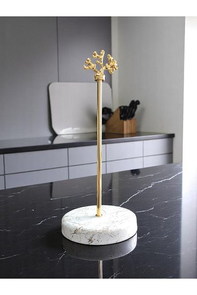 ferayhome Paper Towel Holder Roll Napkin Holder Kitchen Accessory Ceramic White Marble Gold - Feray Home