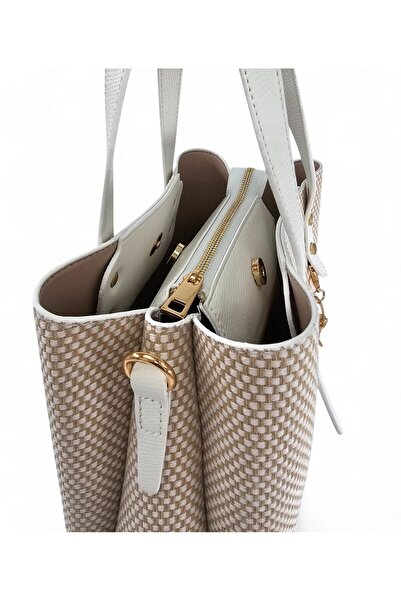 Evident White Woven Straw Adjustable Cross Strap Women's Handbag with Accessories