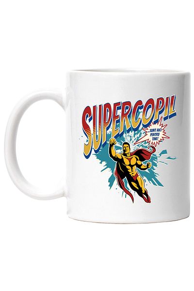 StoryGift Romania Cana Super Copil SuperErou Sunt Aici Pentru Tine, 330ml, Ceramic cu Maner Alb, Cu Man,STG