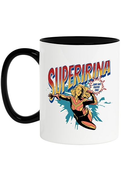 StoryGift Romania Super Irina Mug, Superhero I'm Here For You, 330ml, Ceramic with Black Handle, With ,STG