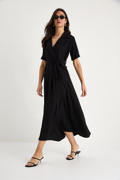 Bianco Lucci Women's Double Breasted Collar Belted Short Sleeve Summer Dress 6570 60283354