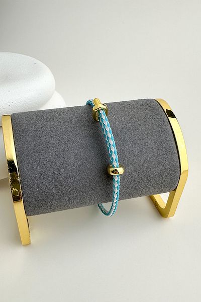 Modex Geometric Patterned Knitted Rope Steel Plate Detail Adjustable Bracelet