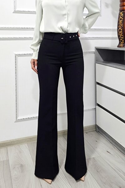 FashionForYou VELLAR office trousers, slim Flared cut and matching belt, Black