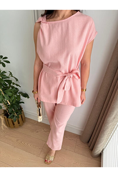 My Blog Rózsaszín vállcsavar részletes blúz nadrág szett - 8644