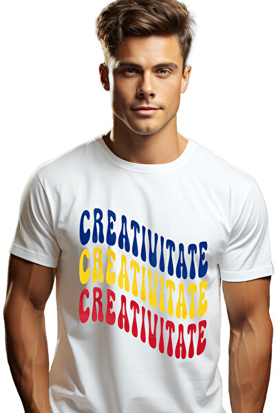 StoryGift Romania Tricou bărbătesc Cuvântul Creativitate, În Culorile Drapelu...