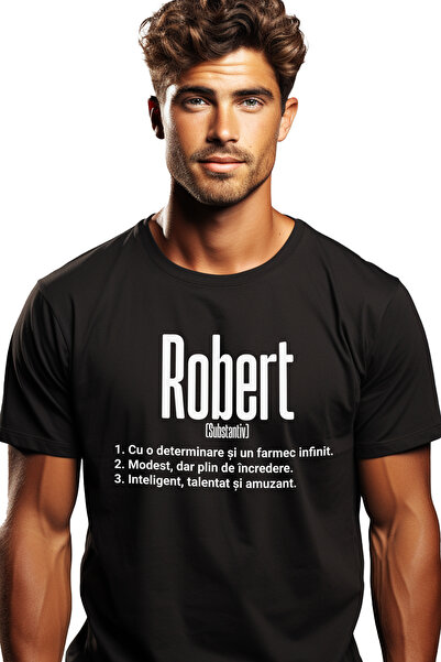 StoryGift Romania Tricou bărbătesc cu numele Robert, Determinare, Modest, Int...
