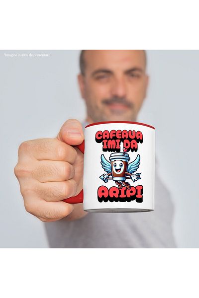 StoryGift Romania Happy Coffee Cup Mug With Wing Text Coffee Gives Me Wings, Ceramic, 330ML,, With ,STG