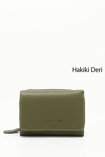 GÖNDERİ(R) Women's Green Brown Horizontal Genuine Leather Wallet