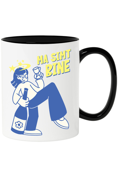 StoryGift Romania Mug with Face with Wine Glass and Bottle Text I Feel Good, Energy, Ceramic, 330, With, STG