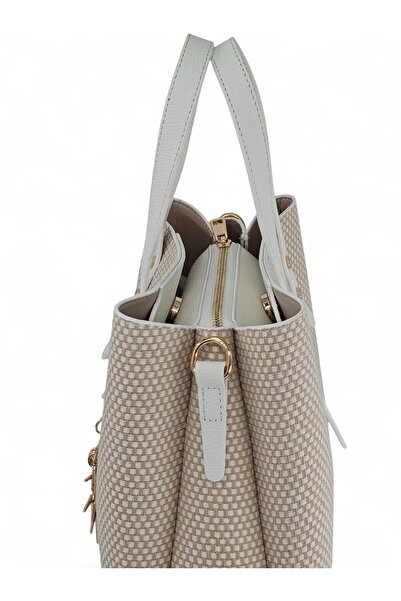Evident White Woven Straw Adjustable Cross Strap Women's Handbag with Accessories
