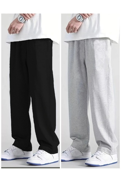 FİTGO Μαύρο-Γκρι ανδρικό φούτερ φαρδύ ίσιο πόδι