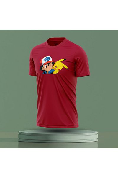 Bulvar Lee Men's Crew Neck Pikachu Printed Summer T-Shirt