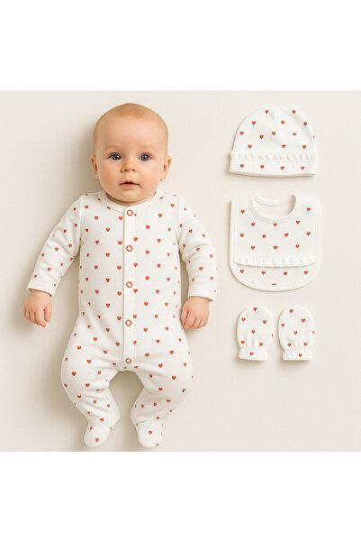 nevrankids Heart Pattern Nervür'lü Fransız Şapka Fistolu Önlüklü Tulum'lu Eld...