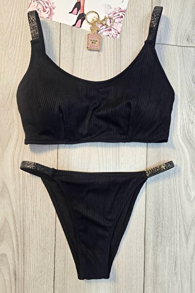 FashionForYou KALYA two-piece swimsuit, with Brazilian briefs and sports bra, Black