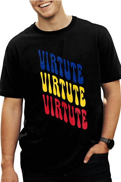 StoryGift Romania Tricou bărbătesc Cuvântul Virtute, În Culorile Drapelului R...