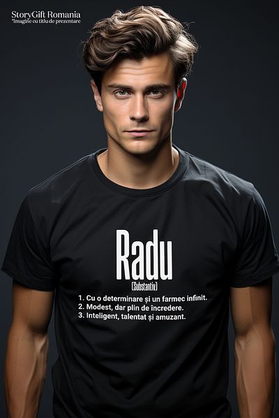 StoryGift Romania Men's T-Shirt With Name Radu, Determination, Modest, Intelligent, Funny, Personalized, Cad STG
