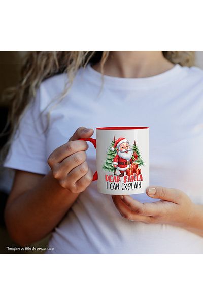 StoryGift Romania Mug with Santa Claus bringing gifts with the message "Dear Santa, I can explain", Crac, Cu, STG