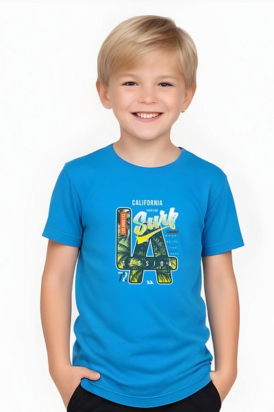 FYK KİDS Boys Round Neck La Surf Men's Printed T-Shirt