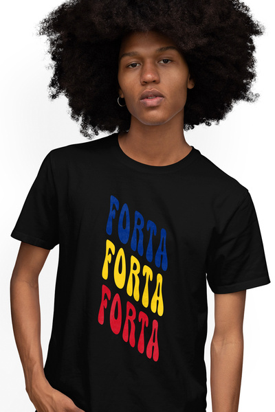 StoryGift Romania Tricou bărbătesc Cuvântul Forță, În Culorile Drapelului Rom...