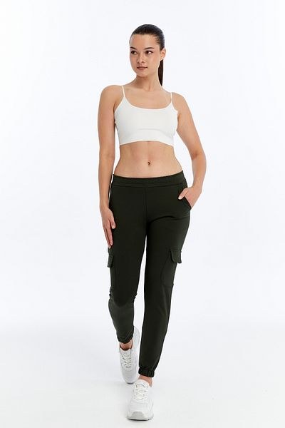 AXXEL Pantaloni de sport pentru femei kaki cu buzunar P-1759