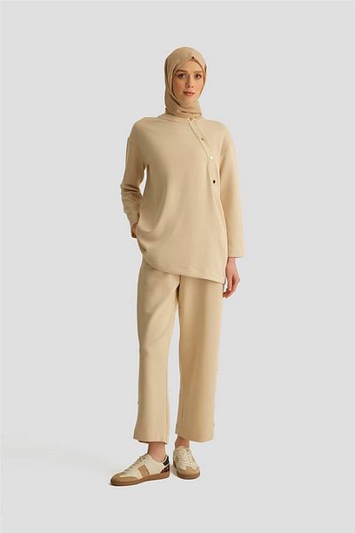 Armine Studded Detailed Knitted Suit 25Yh615 Beige