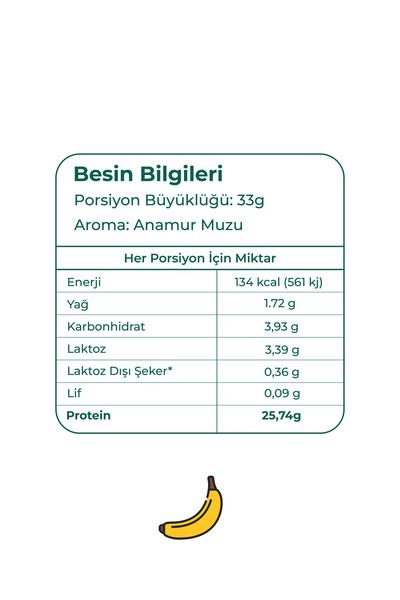 yeşilmarka Natural Whey Protein Powder - Anamur Banana 748g - Real Banana Powder - Does Not Contain Artificial Sweetener!