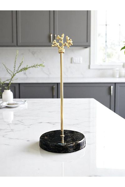 ferayhome Paper Towel Holder Roll Napkin Holder Kitchen Accessory Ceramic Black Marble Gold - Feray Home