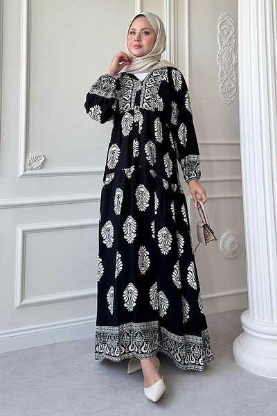 InStyle Polka Dot Ethnic Pattern Black Viscose Dress
