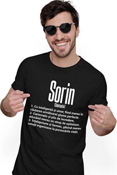 StoryGift Romania Tricou bărbătesc cu nume Sorin, Inteligență, Umor, Carismat...