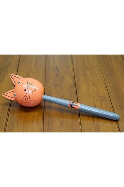 PRATİKOBA Wooden Cat Maracas Single Model 3