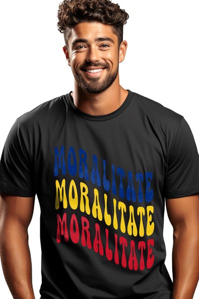 StoryGift Romania Tricou bărbătesc Cuvântul Moralitate, În Culorile Drapelulu...