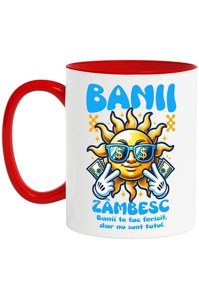 StoryGift Romania Mug with smiling Sun with glasses and banknotes money text money smiles money you, With ,STG