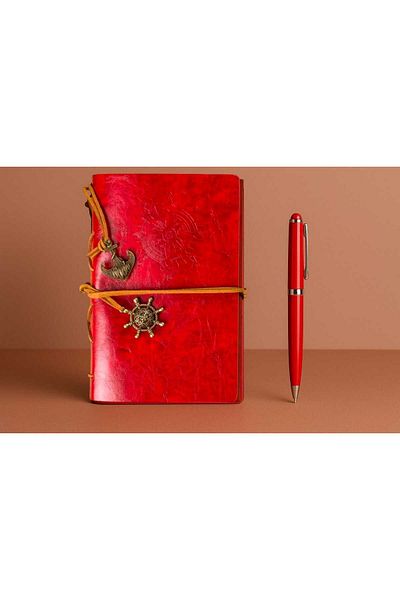MRShopping Комплект тефтер и химикалка MR Leather Kraft Paper Compass Design, подаръчен комплект със специален дизайн