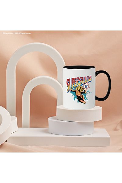 StoryGift Romania Super Silvia Mug, Superhero I'm Here For You, 330ml, Ceramic with Black Handle, With ,STG