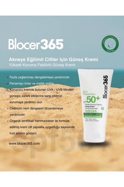 Genel Markalar Blocer365 Akneye Eğilimli Ciltler İçin Güneş Kremi SPF50+ 50 ml