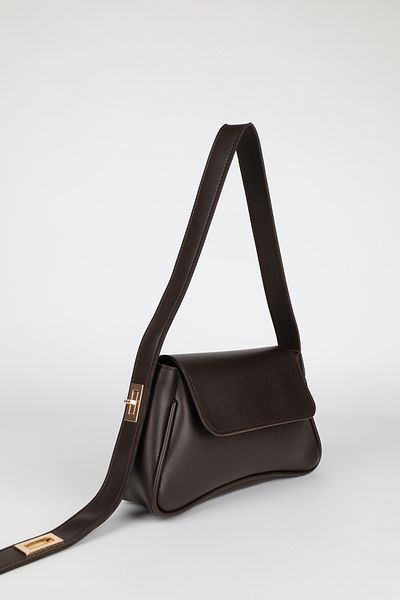 NOTHING Women's Bitter Brown Adjustable Gold Lock Strap Covered Baguette Bag Alessa