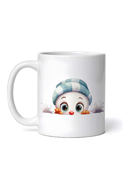 OEM Cană albă personalizată, Om de zăpadă privind peste perete, INOVATIX®. 330ml