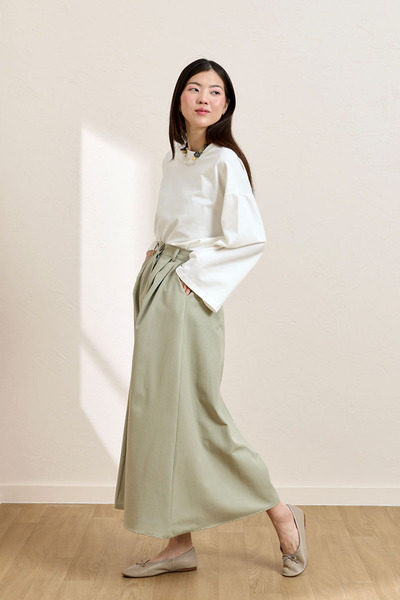 Ceylan Otantik Mold Green Linen Single Button Skirt