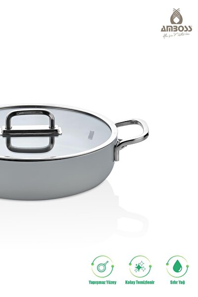 Amboss Sera Nova Seramik Yanmaz Yapışmaz Basık Tencere 24 cm – Gri