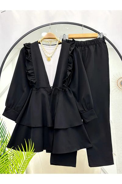 VOLT CLOTHİNG Kadın Nilüfer Fırfırlı Klasik İkili Takım